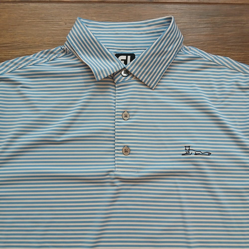 FootJoy Belvedere Vodka Polo Mens Large Blue White Striped Golf Performance